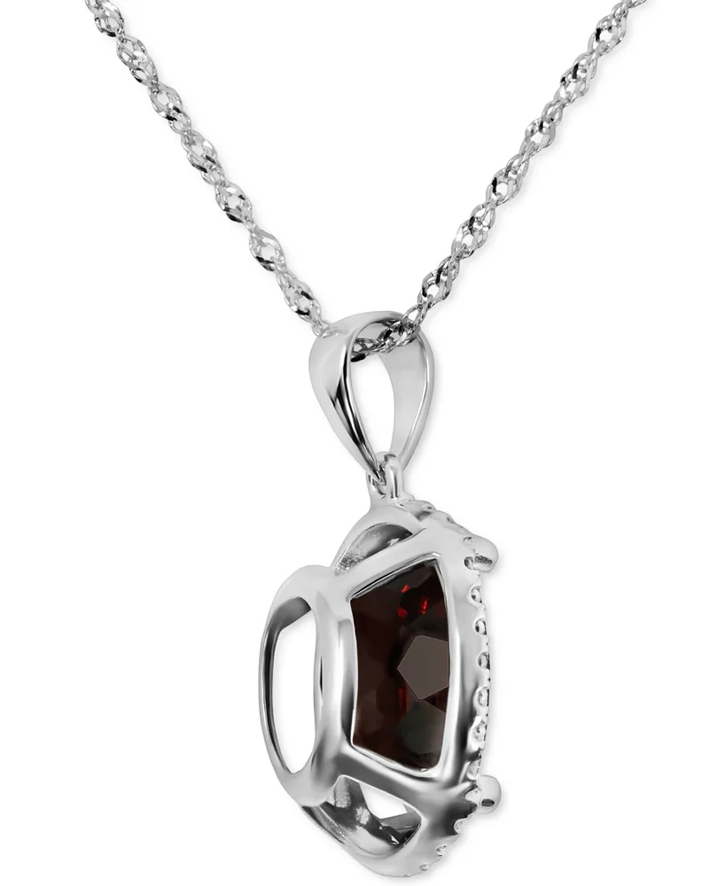 Rhodolite Garnet (4 ct. t.w.) & Diamond (1/10 ct. t.w.) Halo Pendant Necklace in 14k White Gold