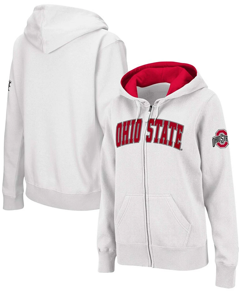 Women's White Ohio State Buckeyes Arched Name Full-Zip Hoodie
