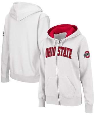 Women's White Ohio State Buckeyes Arched Name Full-Zip Hoodie