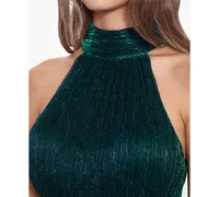 Betsy & Adam Metallic Halter Gown