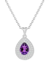 Rhodolite Garnet (1-1/10 ct. t.w.) & White Topaz (1/2 Pear Halo 18" Pendant Necklace Sterling Silver (Also Citrine, Peridot, Amethyst,