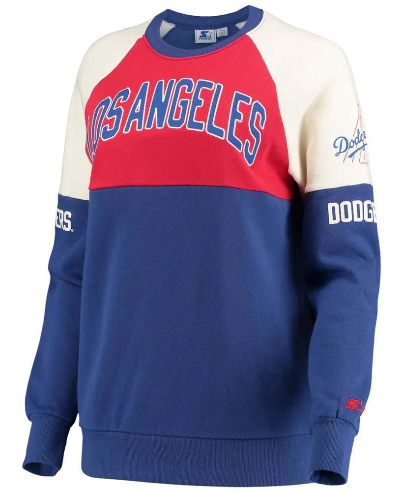 Women's Red-Royal Los Angeles Dodgers Baseline Raglan Historic Logo Pullover Sweatshirt - Red