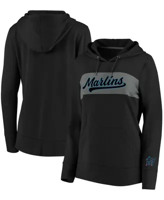 Plus Size Black Miami Marlins Tri-Blend Colorblock Pullover Hoodie