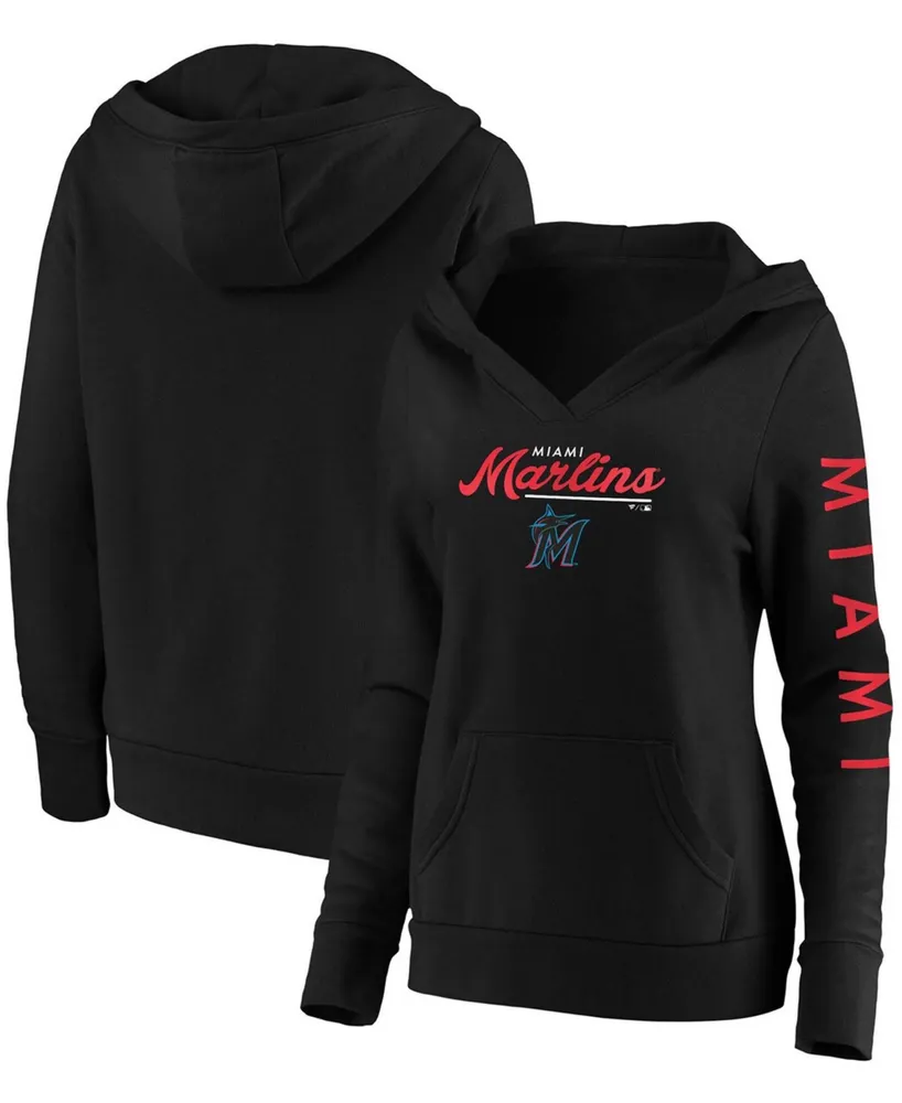 Plus Size Black Miami Marlins Core High Class Crossover Pullover Hoodie