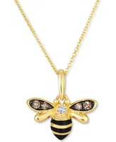 Le Vian Diamond (1/8 ct. t.w.) & Black Enamel Bee 18" Pendant Necklace in 14k Gold