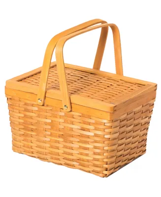 Picnic Storage Basket with Cover and Movable Handles