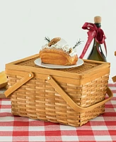 Picnic Storage Basket with Cover and Movable Handles