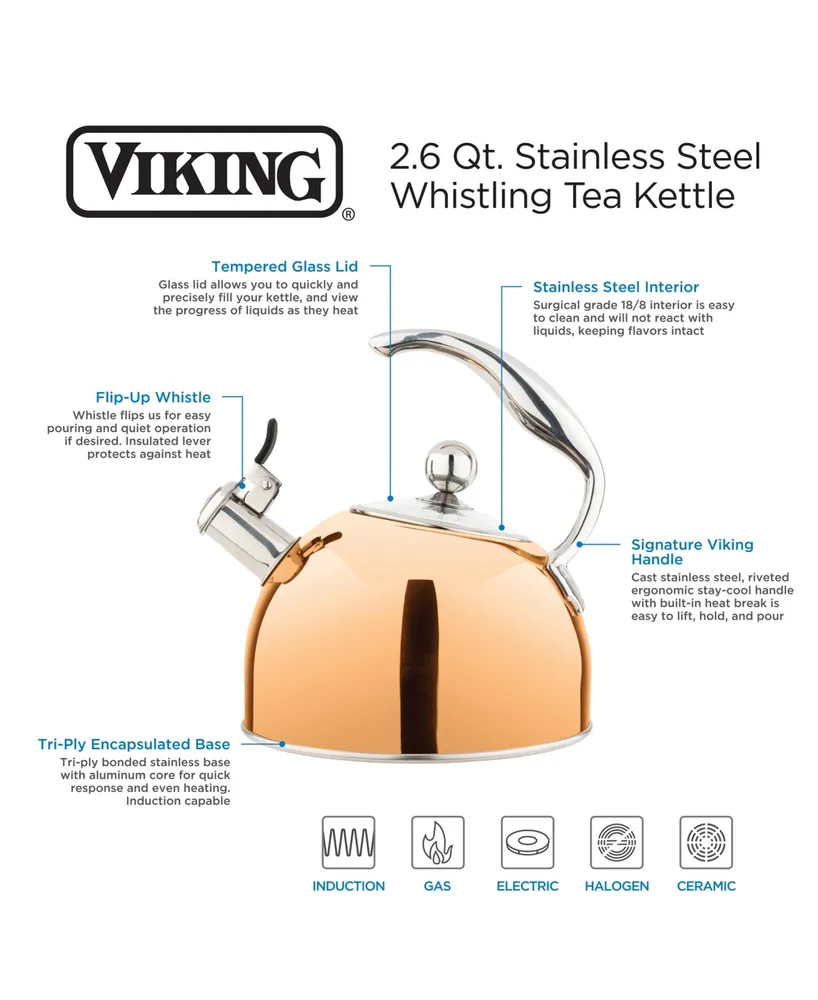 Viking Stainless Steel 2.6-Qt. Copper Tea Kettle with Copper Handle
