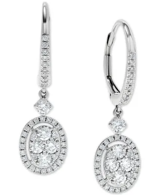 Diamond Halo Cluster Oval Drop Earrings (1 ct. t.w.) in 14k White Gold