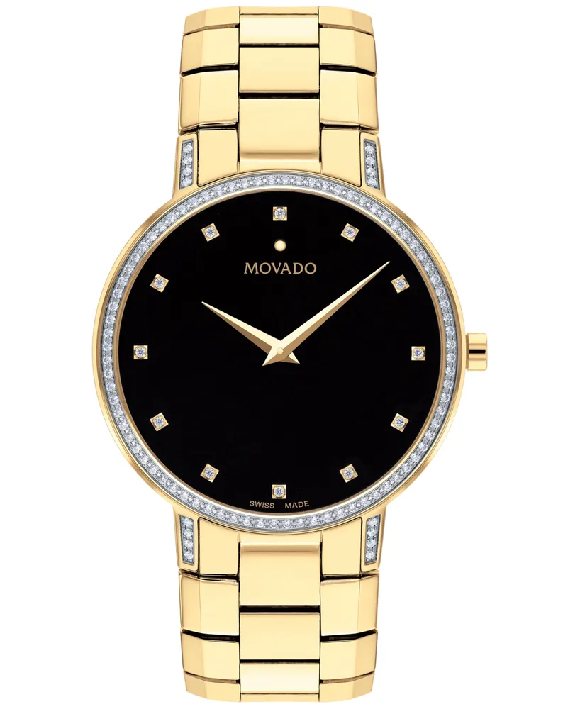 Movado Faceto Men's Swiss Diamond (3/8 ct. t.w.) Gold-Tone Pvd Bracelet Watch 39mm