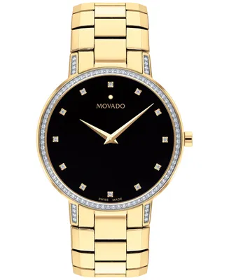 Movado Faceto Men's Swiss Diamond (3/8 ct. t.w.) Gold-Tone Pvd Bracelet Watch 39mm