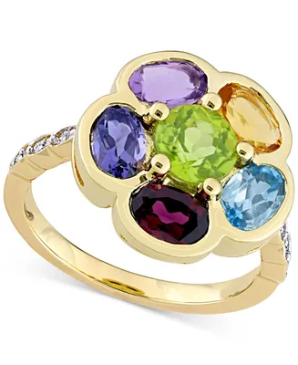 Multi-Gemstone (3-3/8 ct. t.w.) & Diamond (1/20 Ring Gold-Plated Sterling Silver