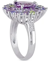 Multi-Gemstone (4-1/3 ct. t.w.) & Diamond Accent Teardrop Cluster Ring Sterling Silver