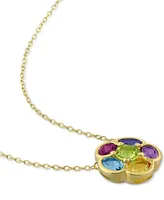 Multi-Gemstone Flower 18" Pendant Necklace (3-3/8 ct. t.w.) in 18k Gold-Plated Sterling Silver