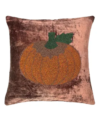 Mod Lifestyles Pumpkin Velvet Beaded Harvest Decorative Pillow, 18" x 18"