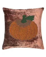 Mod Lifestyles Pumpkin Velvet Beaded Embroidery Harvest Decorative Pillow, 18" Square