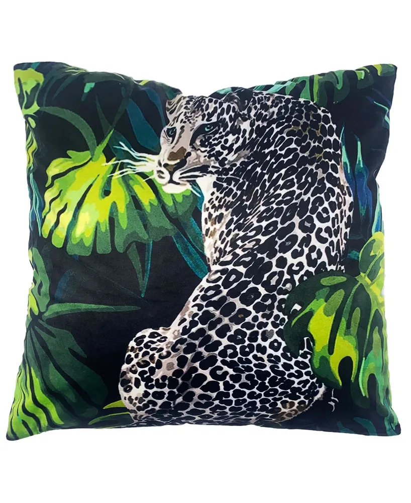 Tropical Jungle Jaguar Printed Velvet Pillow, 20" x 20"