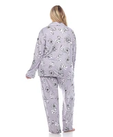 White Mark Plus Long Sleeve Floral Pajama Set, 2-Piece