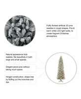 Glitzhome Pre-Lit Flocked Pencil Fir Artificial Christmas Tree with 600 Warm White Lights, 9'