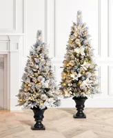 Glitzhome Pre-Lit Pine Artificial Christmas Porch Tree with 150 Warm White Lights, 5'