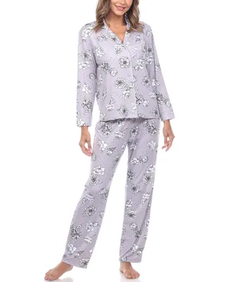 White Mark Women's Long Sleeve Floral Pajama Set, 2-Piece