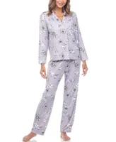 White Mark Women's Long Sleeve Floral Pajama Set, 2-Piece