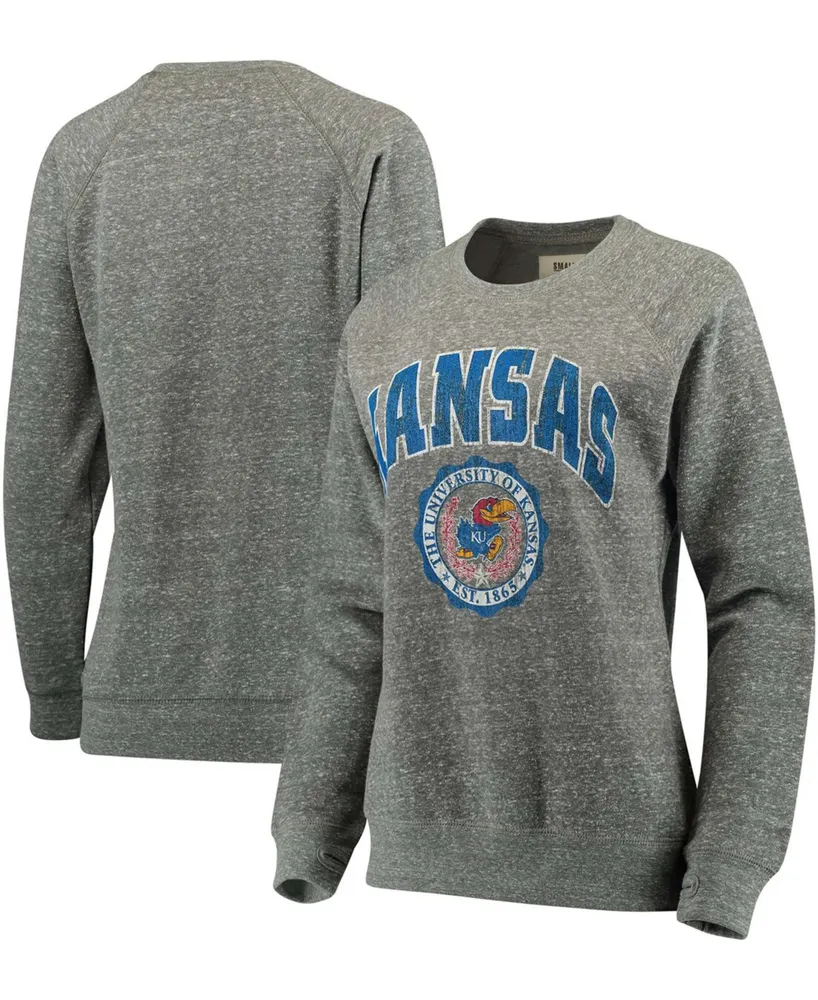 Women's Heathered Gray Kansas Jayhawks Edith Vintage-Like Knobi Pullover Sweatshirt