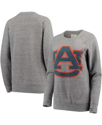 Women's Heathered Gray Auburn Tigers Big Team Logo Knobi Fleece Tri-Blend Crew Neck Sweatshirt