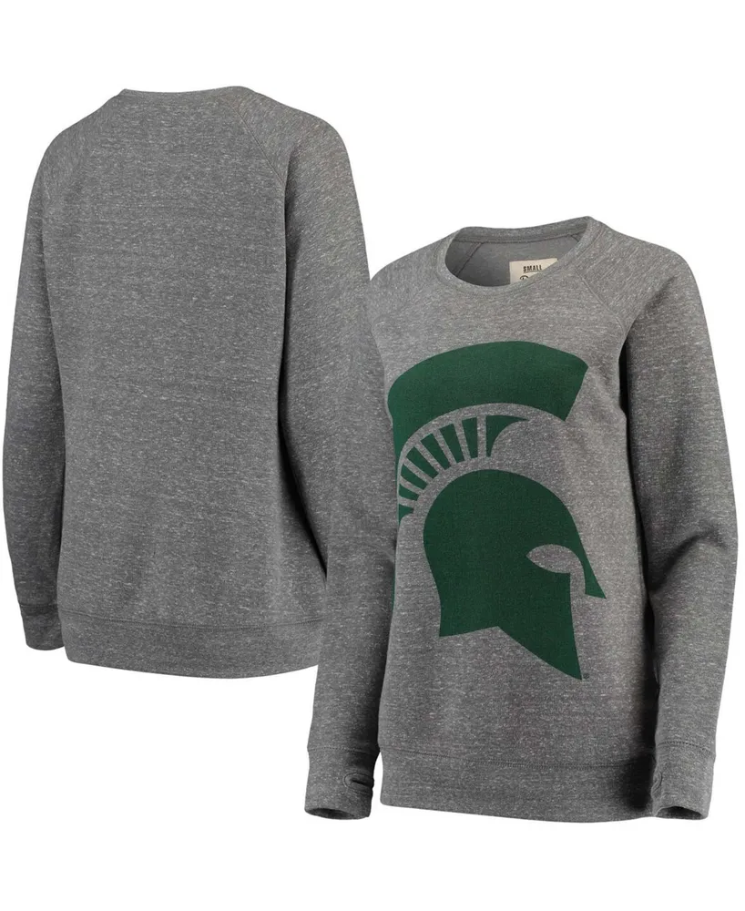 Women's Heathered Gray Michigan State Spartans Big Team Logo Knobi Fleece Tri-Blend Crew Neck Sweatshirt