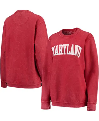 Women's Red Maryland Terrapins Comfy Cord Vintage-Like Wash Basic Arch Pullover Sweatshirt