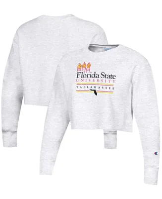 Women's Heathered Gray Florida State Seminoles Beach Club Reverse Weave Cropped Pullover Sweatshirt