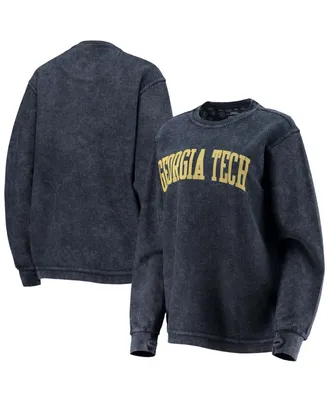 Women's Navy Georgia Tech Yellow Jackets Comfy Cord Vintage-Like Wash Basic Arch Pullover Sweatshirt