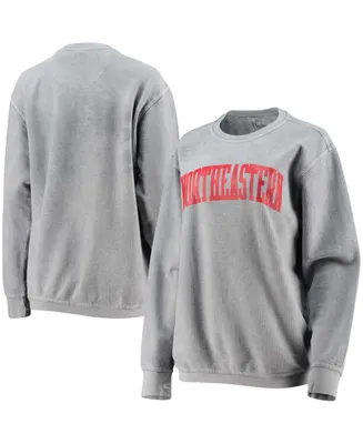 Women's Silver-Tone Northeastern Huskies Comfy Cord Vintage-Like Wash Basic Arch Pullover Sweatshirt