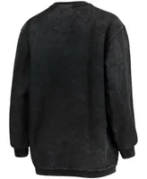 Women's Black Nebraska Huskers Comfy Cord Vintage-Like Wash Basic Arch Pullover Sweatshirt