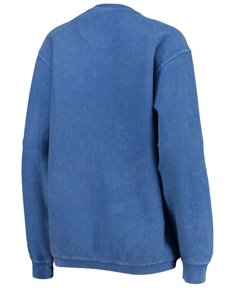 Women's Royal Delaware Fightin' Blue Hens Comfy Cord Vintage-Like Wash Basic Arch Pullover Sweatshirt