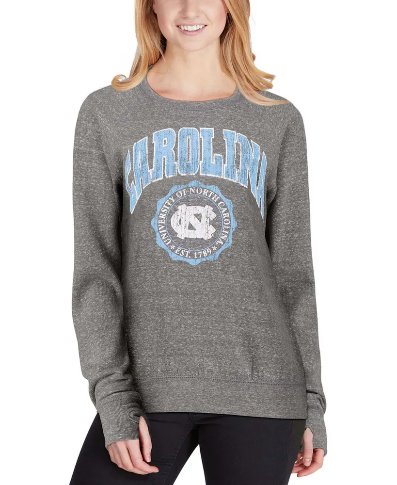 Women's Heathered Gray North Carolina Tar Heels Edith Vintage-Like Knobi Pullover Sweatshirt