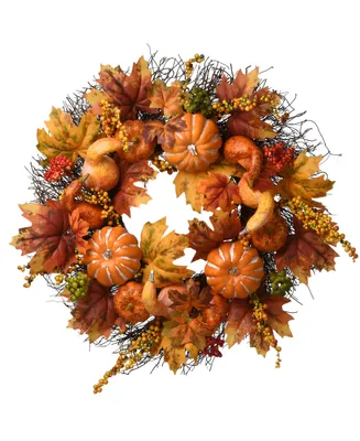 National Tree Company 22" Harvest Maple and Pumpkin Wreath