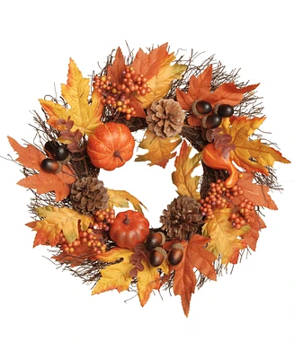 National Tree Company 16" Pumpkins and Maple Leaves Wreath