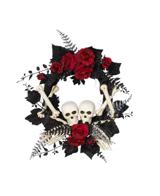 Gerson International Halloween Skeleton and Roses Wreath, 24"