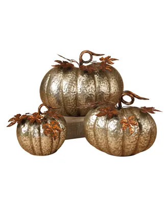 Gerson International Assorted Hammered Pumpkin Set, 3 Pieces - Silver