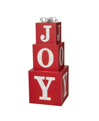 Glitzhome Lighted Wooden Block Joy Porch Sign, 32"