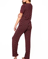 Women's Diamond Pattern Print Ultra Soft Knit Pajamas Set