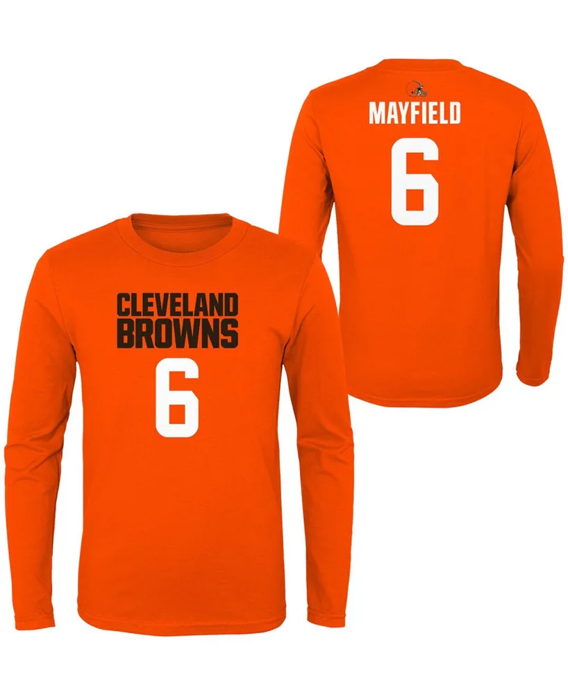 Big Boys Baker Mayfield Orange Cleveland Browns Mainliner Player Name and Number Long Sleeve T-shirt