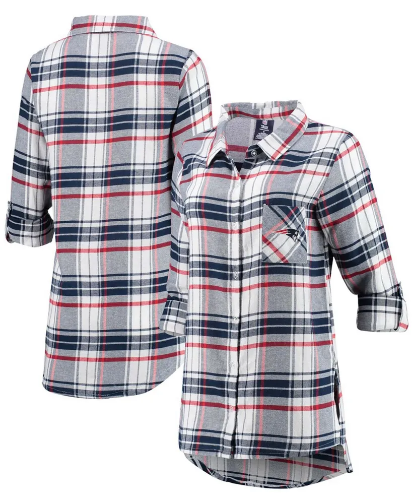 Women's Navy, Red New England Patriots Accolade Flannel Long Sleeve Button-Up Nightshirt