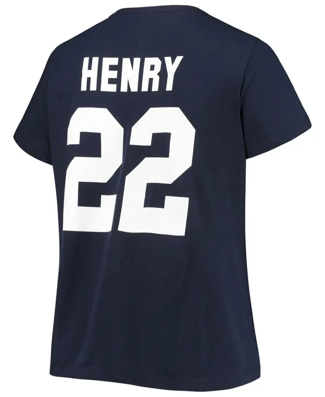 Men's Majestic Threads Derrick Henry Cream/Navy Tennessee Titans Vintage Player Name & Number 3/4-Sleeve Fitted T-Shirt Size: Small