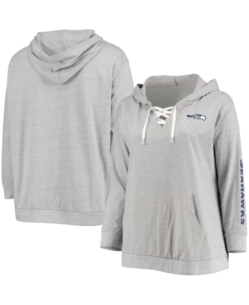 Women's Plus Size Heathered Gray Seattle Seahawks Lace-Up Pullover Hoodie