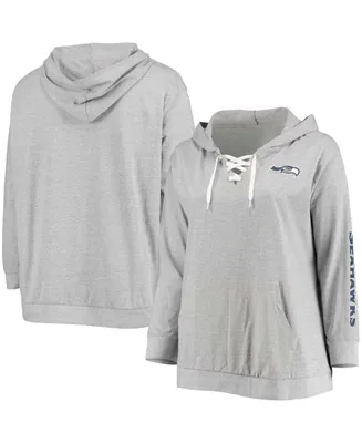 Women's Plus Heathered Gray Seattle Seahawks Lace-Up Pullover Hoodie