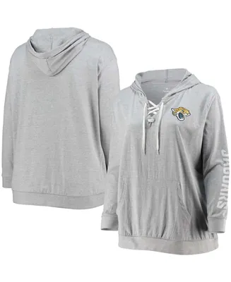 Women's Plus Heathered Gray Jacksonville Jaguars Lace-Up Pullover Hoodie