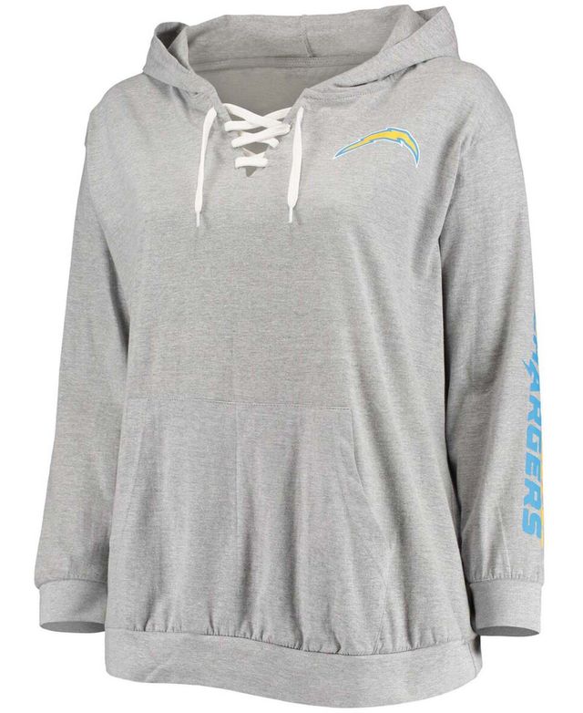 Women's Plus Heathered Gray Los Angeles Chargers Lace-Up Pullover Hoodie