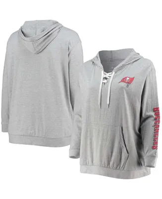 Women's Plus Heathered Gray Tampa Bay Buccaneers Lace-Up Pullover Hoodie